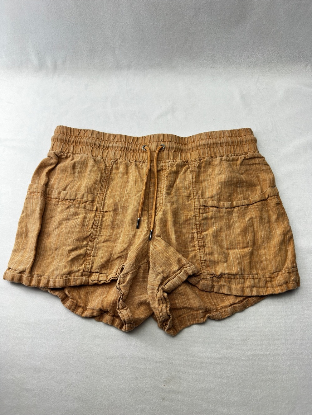 Athleta Cabo Linen Textured 4” Shorts Orange Linen Drawstring 12 Casual Athletic